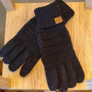 Black Winter Knit Gloves with Ribbed Cuff
